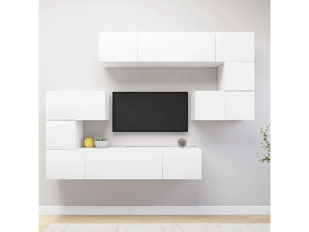 Hector  Set de mueble para TV de 8 piezas madera de ingeniería blanco