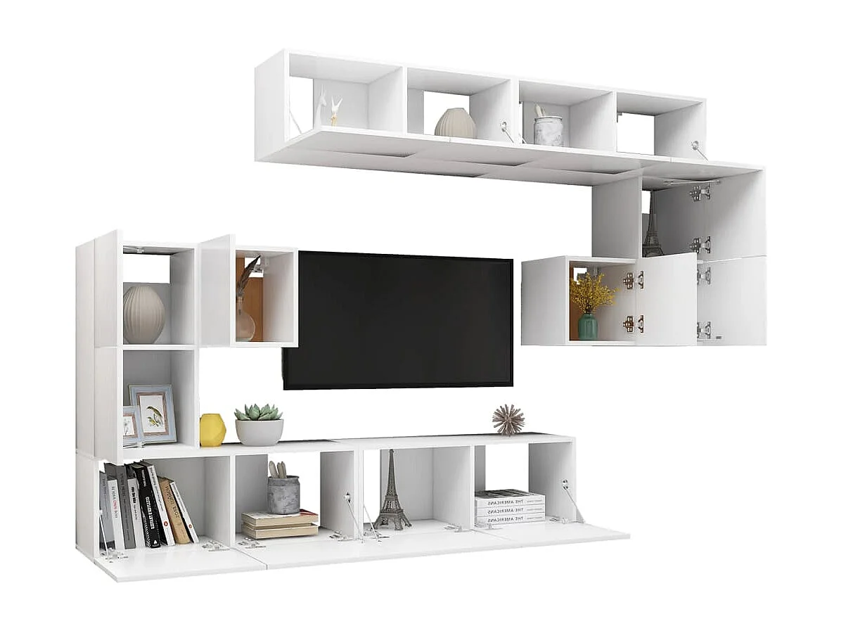 Hector  Set de mueble para TV de 8 piezas madera de ingeniería blanco