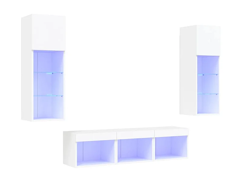 Relmar  5-delige Tv-wandmeubelset met LED-verlichting bewerkt hout wit