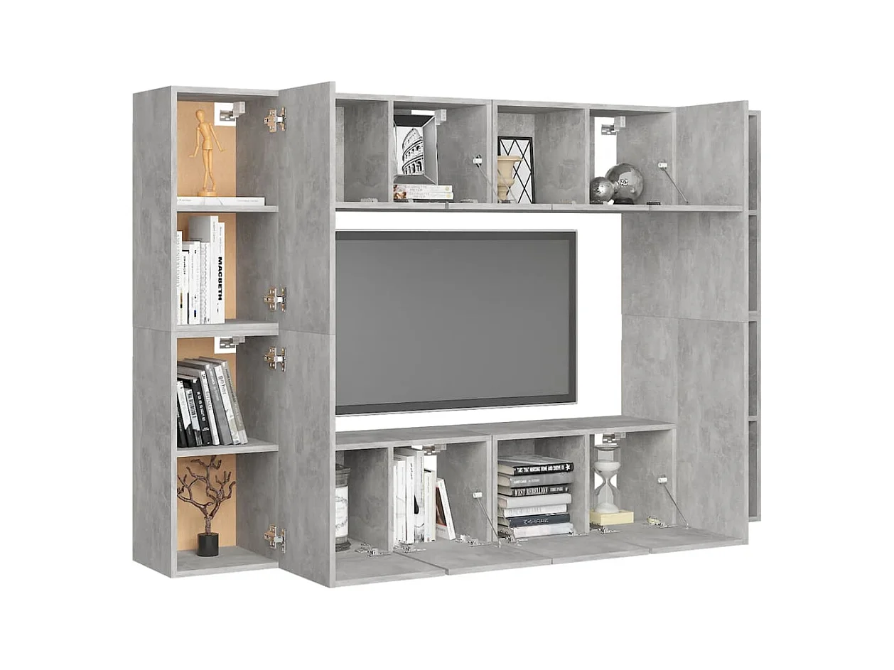 Beltsville  Ensemble de meubles TV 8 pcs Gris béton Bois d'ingénierie