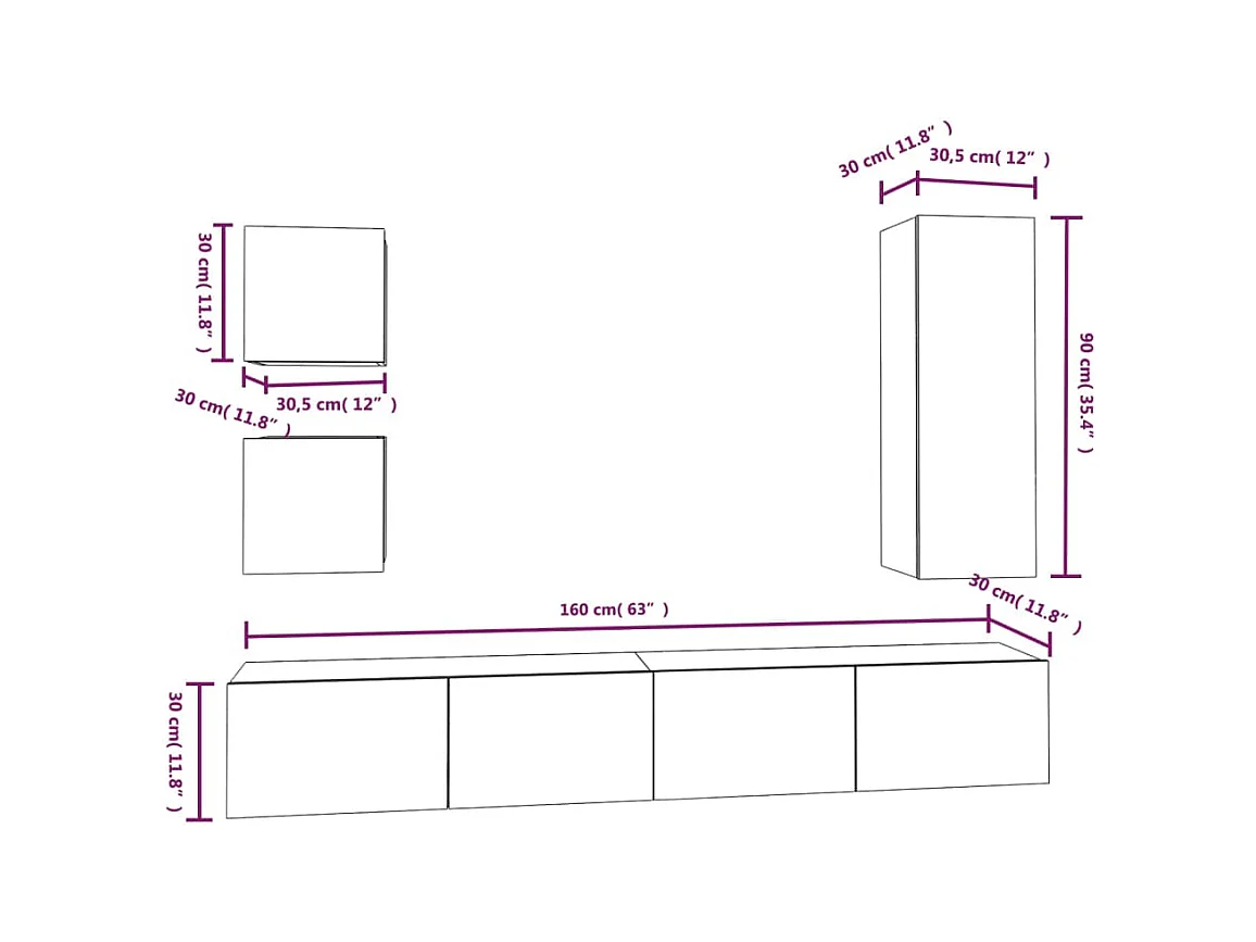 Garden Furniture -  Ensemble de meubles TV 5 pcs Noir Bois d'ingénierie