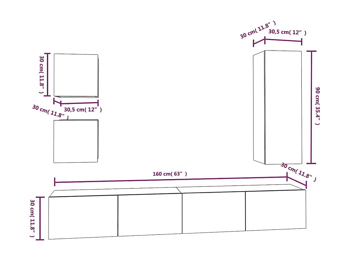 Garden Furniture -  Set de muebles para TV 5 piezas madera contrachapada negro