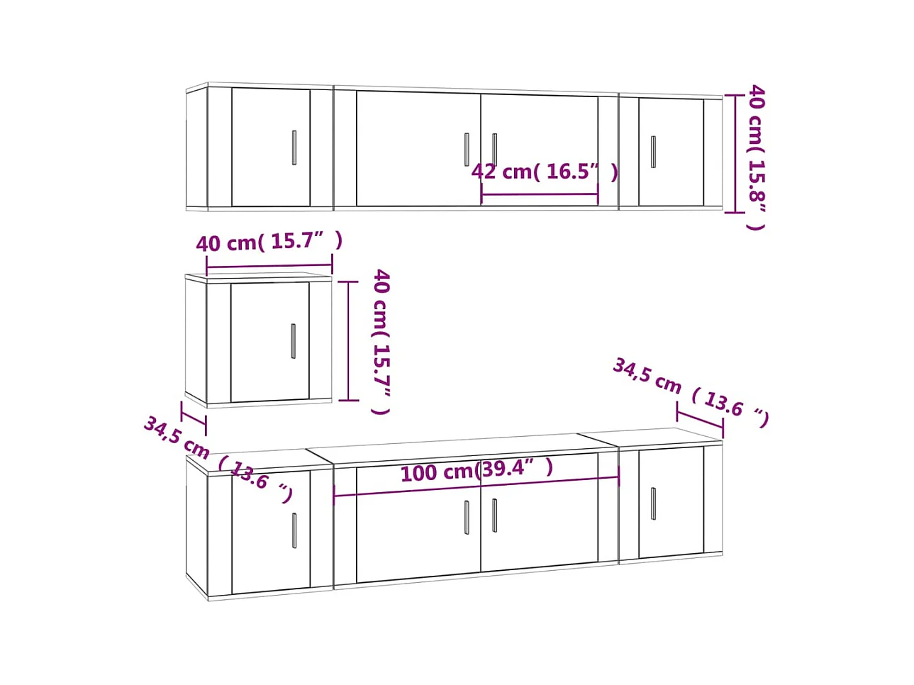 Xarim  7-delige Tv-meubelset bewerkt hout wit