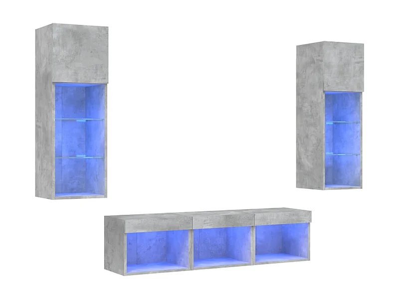 Relmar  Unités murales TV avec LED 5 pcs gris béton bois d'ingénierie