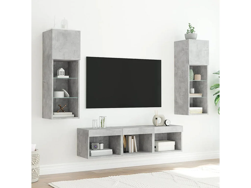 Relmar  Unités murales TV avec LED 5 pcs gris béton bois d'ingénierie