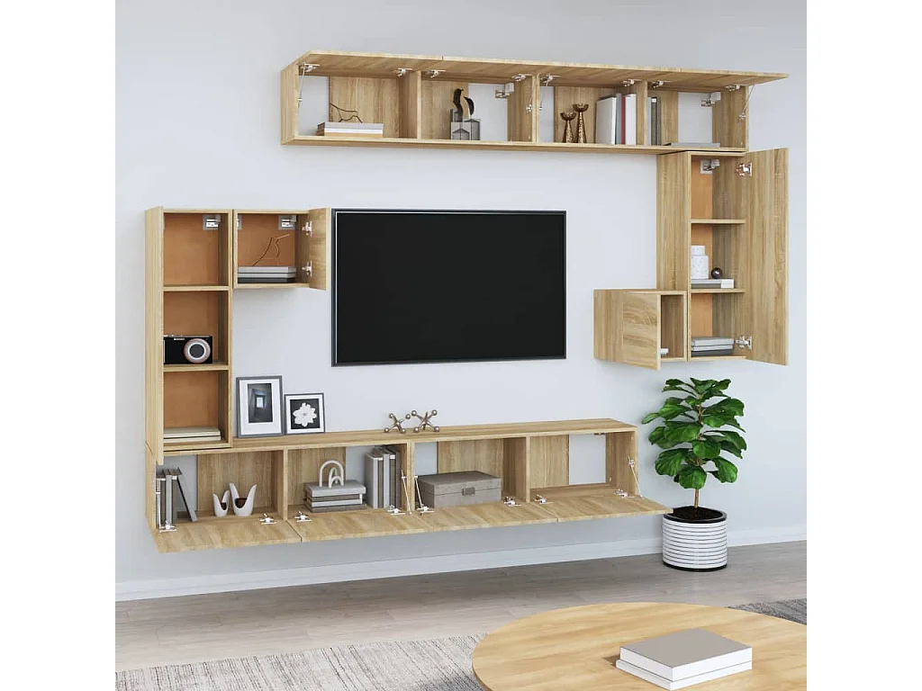 Cedvar  Mueble de pared para TV madera contrachapada color roble sonoma