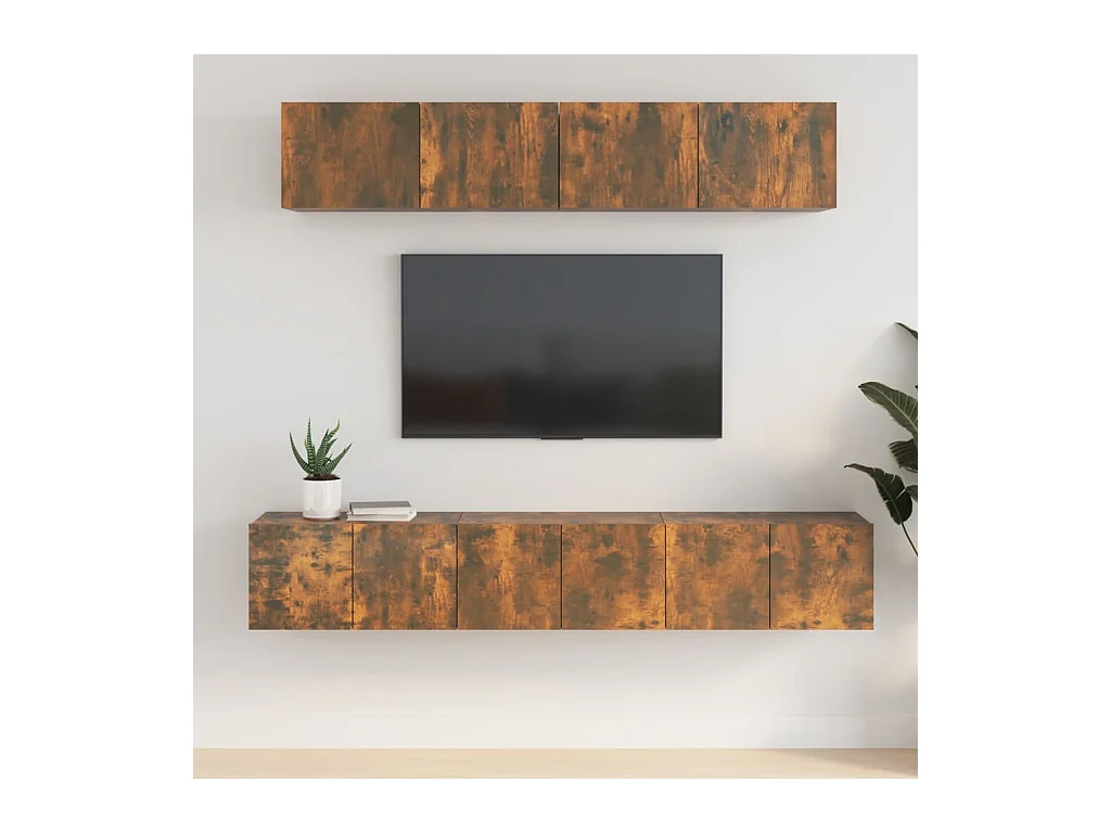 Henriëtte  Set de muebles de TV 5 pzas madera contrachapada roble ahumado