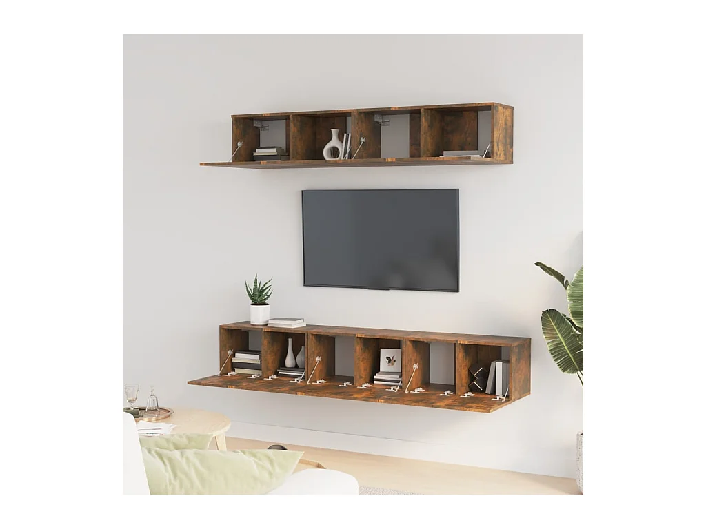 Henriëtte  Set de muebles de TV 5 pzas madera contrachapada roble ahumado