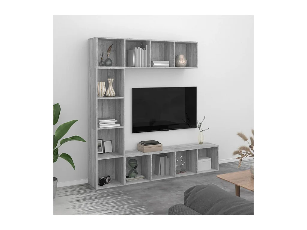 Elida  Ensemble bibliothèque/meuble TV 3 pcs Sonoma gris 180x30x180 cm