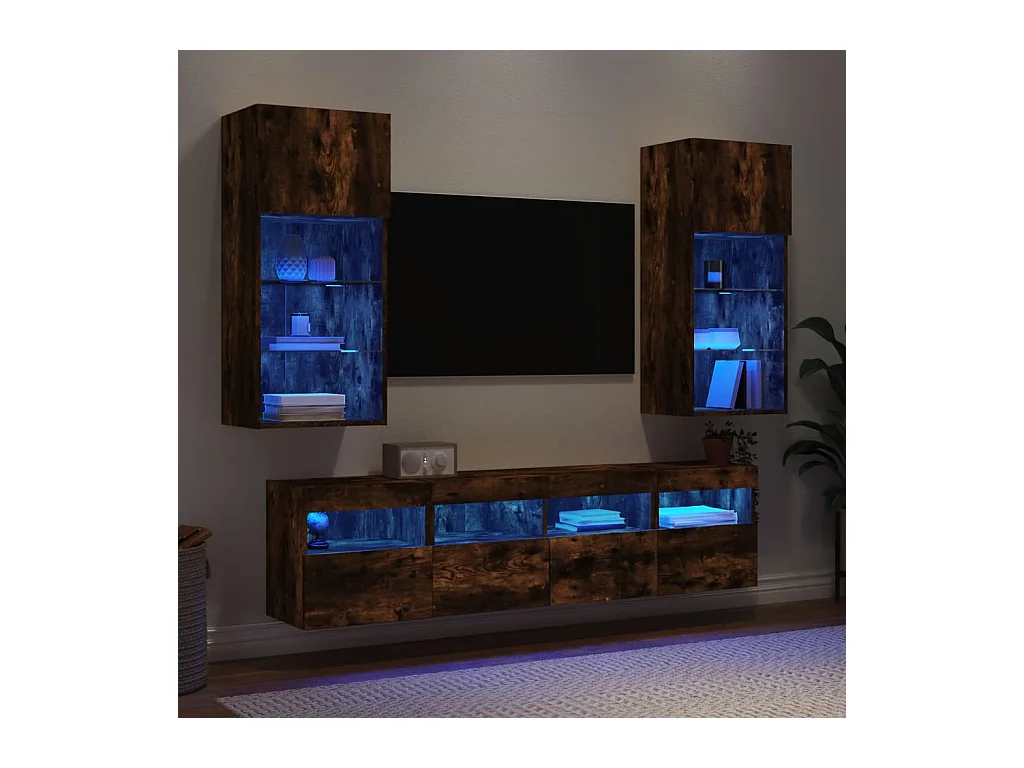 Xorlin  Unités murales TV avec LED 5 pcs chêne fumé bois d'ingénierie