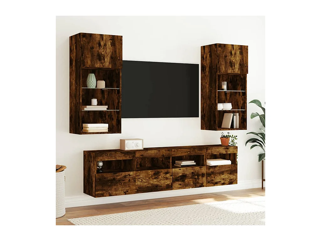 Xorlin  Unités murales TV avec LED 5 pcs chêne fumé bois d'ingénierie