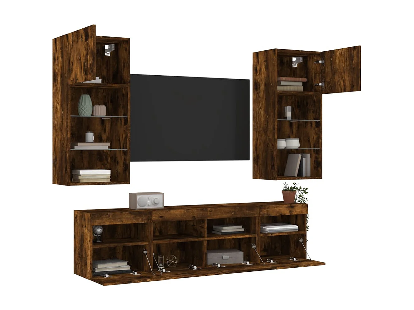 Xorlin  Unités murales TV avec LED 5 pcs chêne fumé bois d'ingénierie