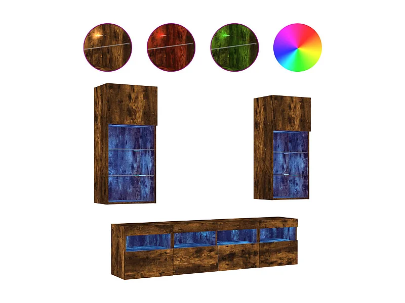 Xorlin  5-delige tv-wandmeubelset met LED bewerkt hout gerookt eiken
