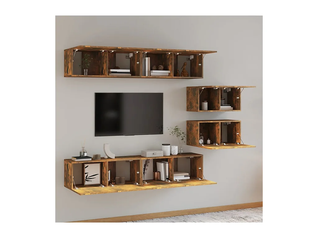 Juliette  6-delige Tv-meubelset bewerkt hout gerookt eikenkleurig