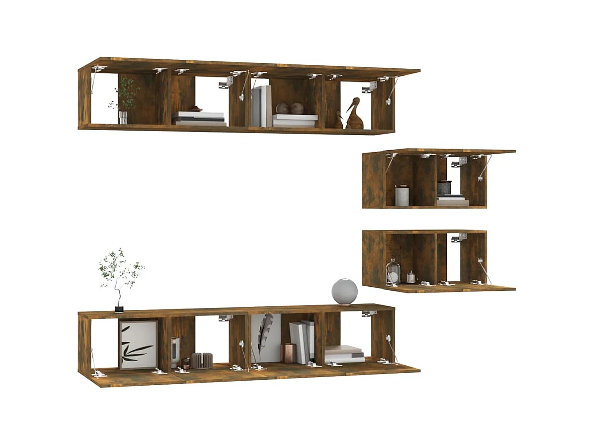 Juliette  6-delige Tv-meubelset bewerkt hout gerookt eikenkleurig