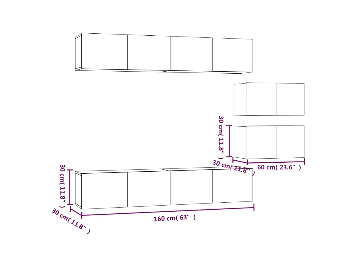 Juliette  6-delige Tv-meubelset bewerkt hout gerookt eikenkleurig