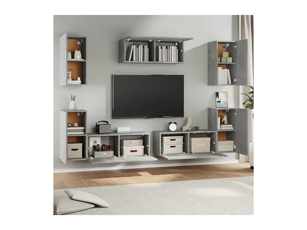 Canonsburg  Ensemble de meubles TV 7 pcs Gris béton Bois d'ingénierie