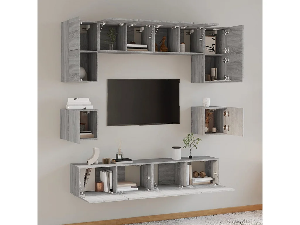 Doolin  Set de muebles para TV 8 pzas madera contrachapada gris Sonoma