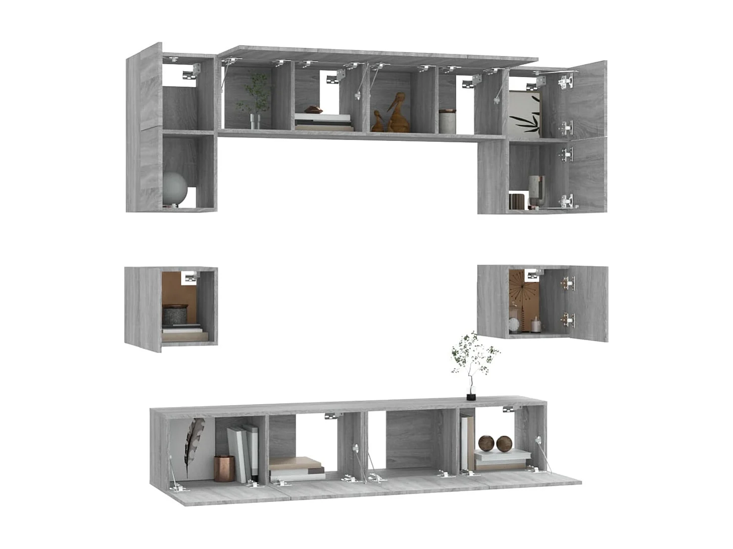 Doolin  Set de muebles para TV 8 pzas madera contrachapada gris Sonoma