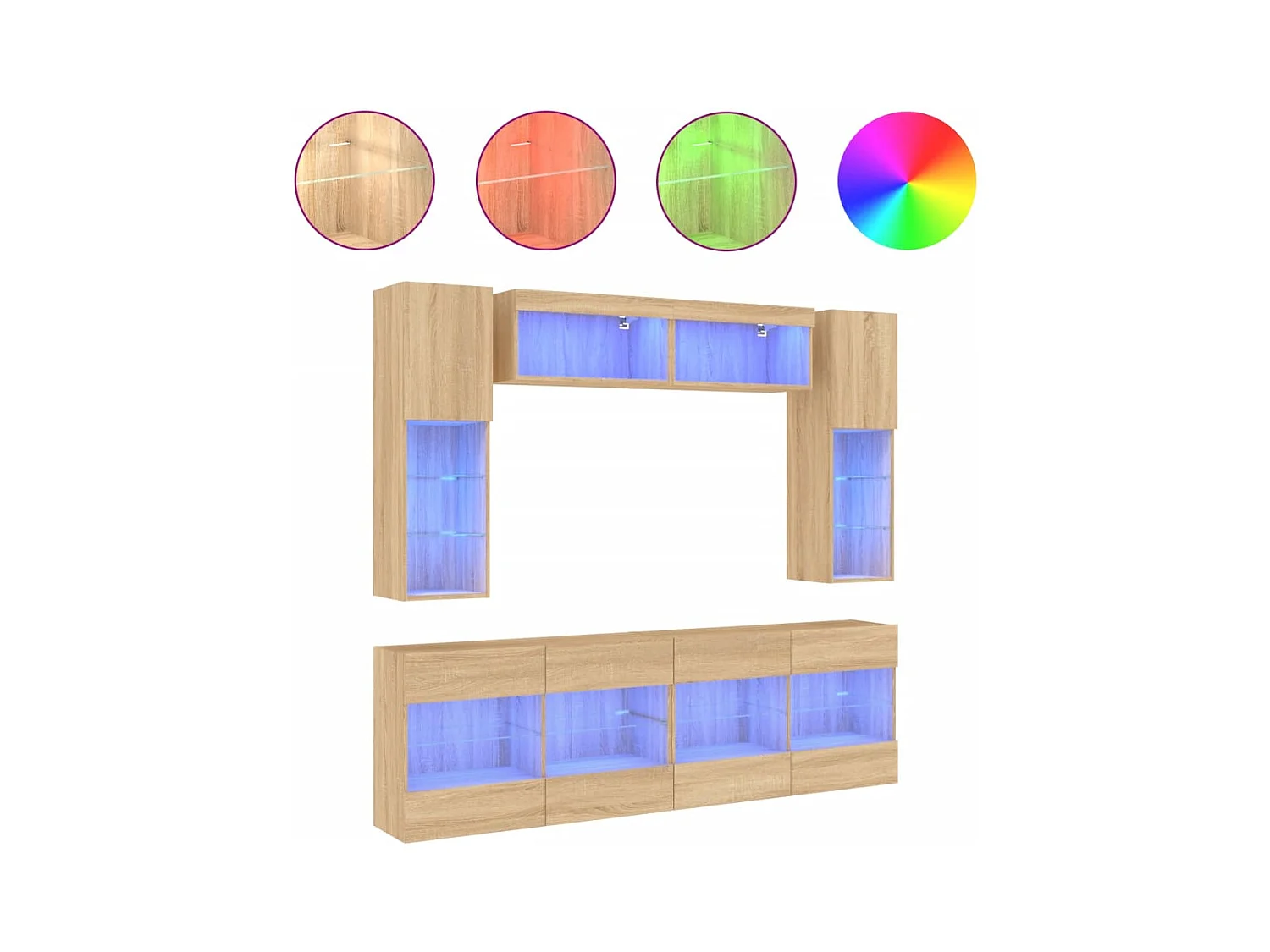 Circleville  Ensemble de meubles TV muraux 6pcs et lumières LED chêne sonoma