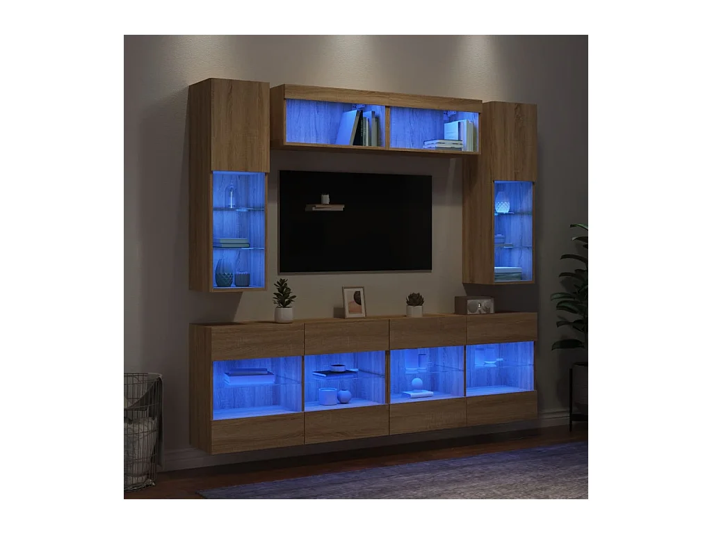 Circleville  Ensemble de meubles TV muraux 6pcs et lumières LED chêne sonoma