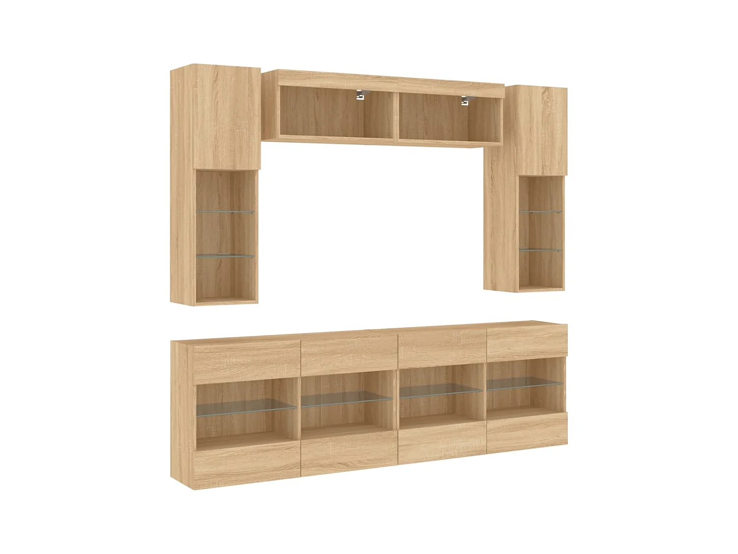 Circleville  Ensemble de meubles TV muraux 6pcs et lumières LED chêne sonoma