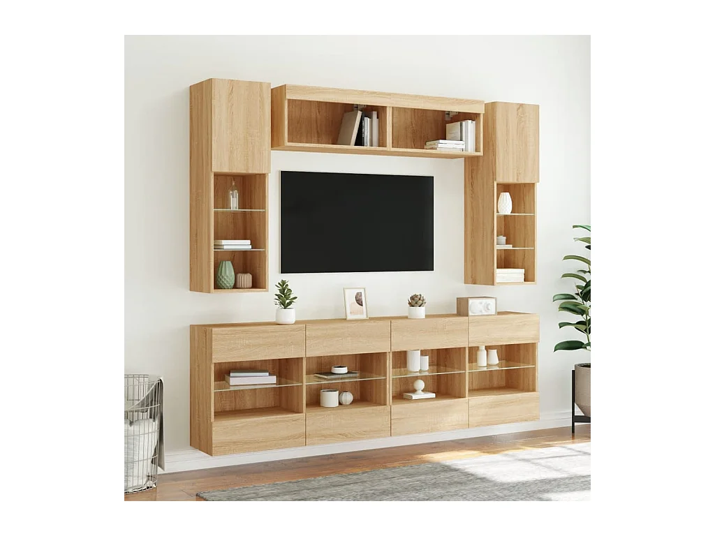 Circleville  Ensemble de meubles TV muraux 6pcs et lumières LED chêne sonoma