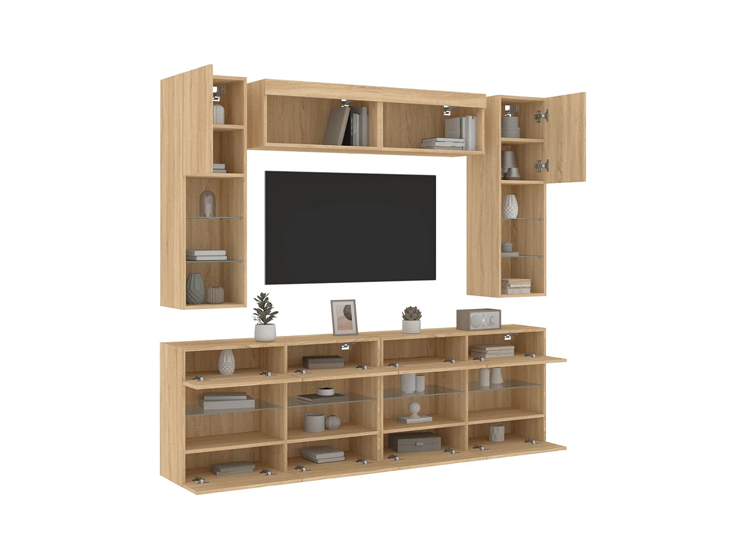 Circleville  Ensemble de meubles TV muraux 6pcs et lumières LED chêne sonoma