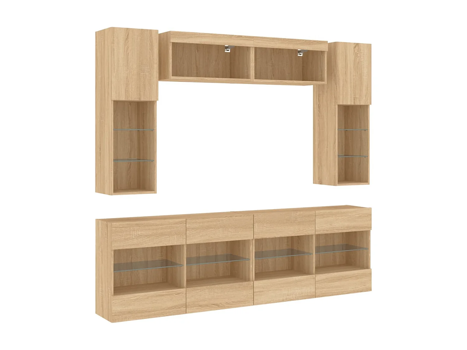 Circleville  6-delige Tv-wandmeubelset met LED-verlichting sonoma eikenkleur