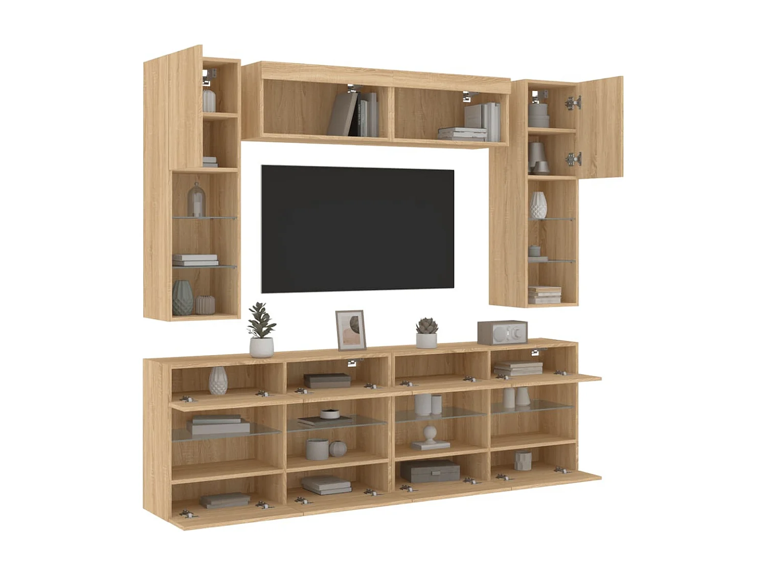 Circleville  6-delige Tv-wandmeubelset met LED-verlichting sonoma eikenkleur