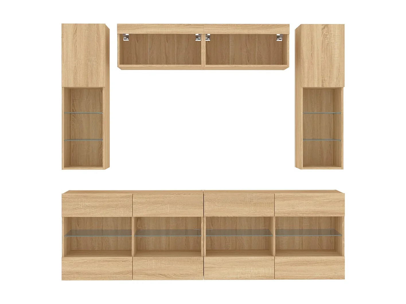 Circleville  6-delige Tv-wandmeubelset met LED-verlichting sonoma eikenkleur