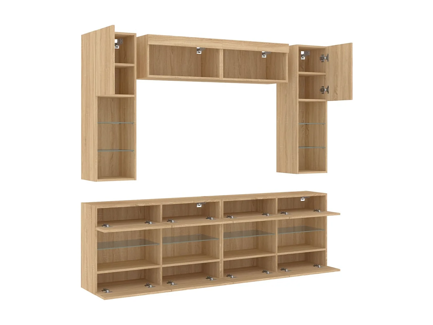 Circleville  6-delige Tv-wandmeubelset met LED-verlichting sonoma eikenkleur