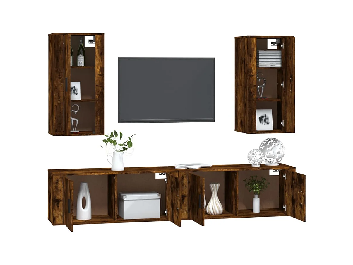 Yrill  Ensemble de meubles TV 4 pcs Chêne fumé Bois d'ingénierie