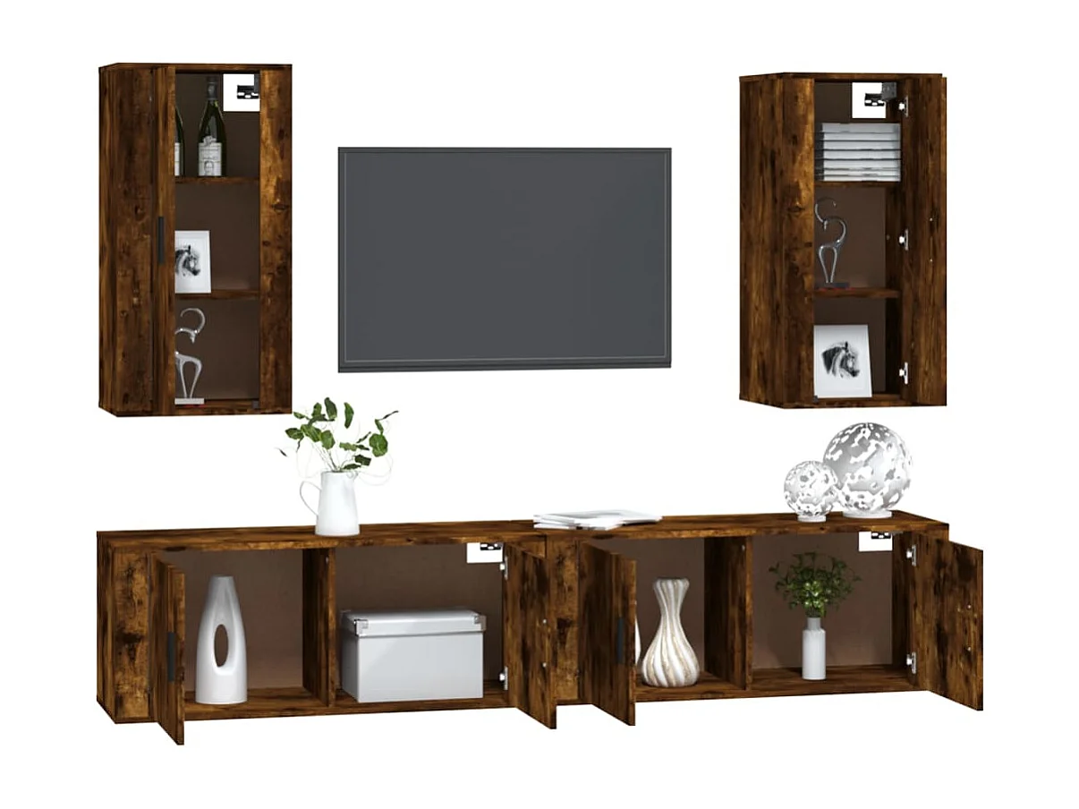 Yrill  Ensemble de meubles TV 4 pcs Chêne fumé Bois d'ingénierie