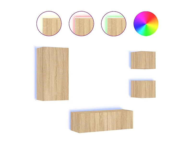 Osyra  4-delige Tv-wandmeubelset met LED-verlichting sonoma eikenkleur