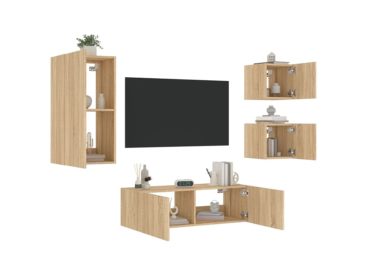 Osyra  Meuble TV muraux 4 pcs avec lumières LED chêne sonoma