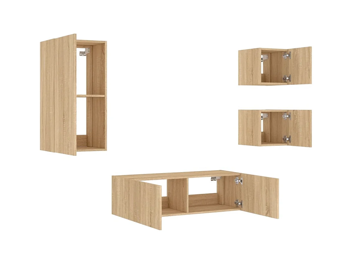 Osyra  Meuble TV muraux 4 pcs avec lumières LED chêne sonoma
