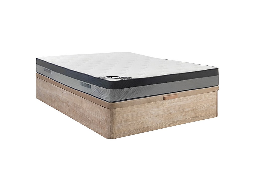 Ensemble 140 x 190 cm sommier coffre naturel clair + matelas hybride ressorts ensachés 7 zones et mémoire de forme ép.30cm - ILYROS de YSMÉE