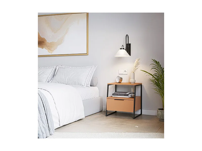 Mesita de noche Oksa Terracota - Negro