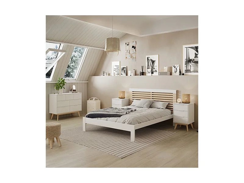 Mesita de noche Numa 3 cajones Blanco - Oak Soft