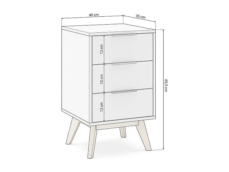 Mesita de noche Numa 3 cajones Blanco - Oak Soft
