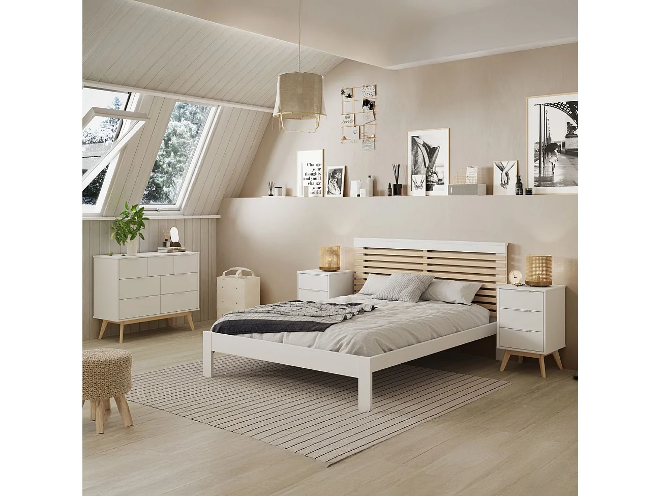 Mesita de noche Numa 3 cajones Blanco - Oak Soft