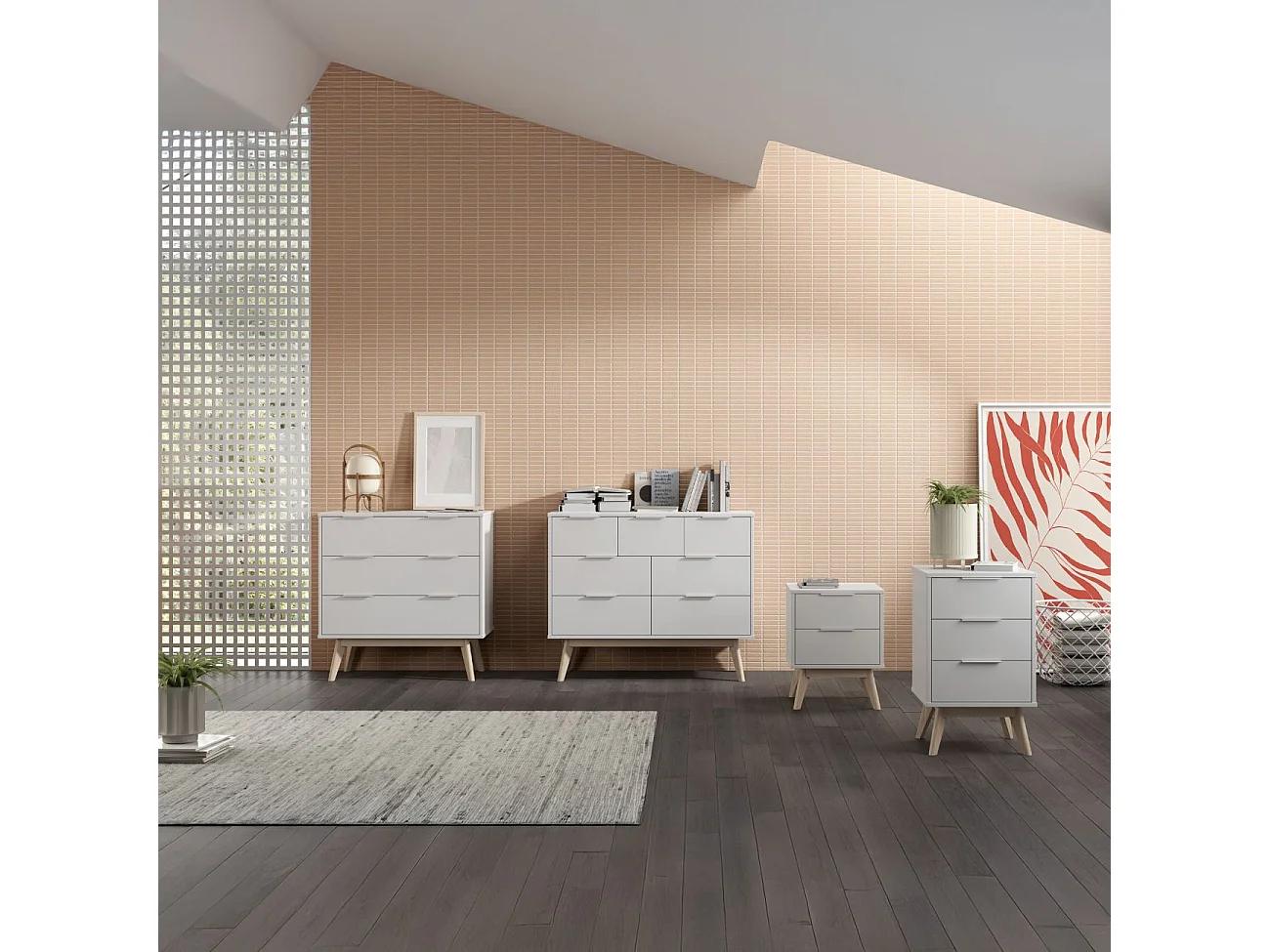 Mesita de noche Numa 3 cajones Blanco - Oak Soft