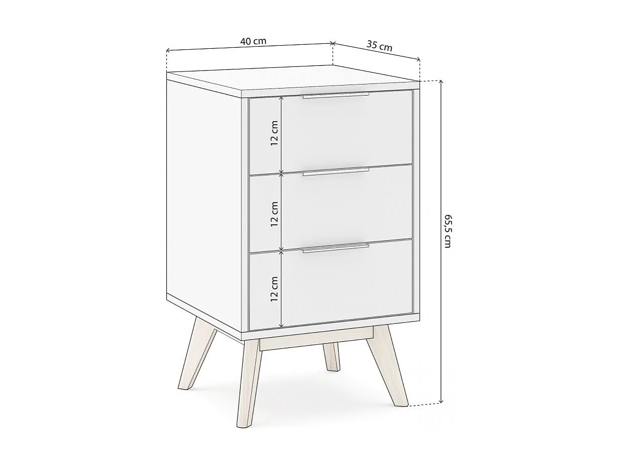 Mesita de noche Numa 3 cajones Blanco - Oak Soft