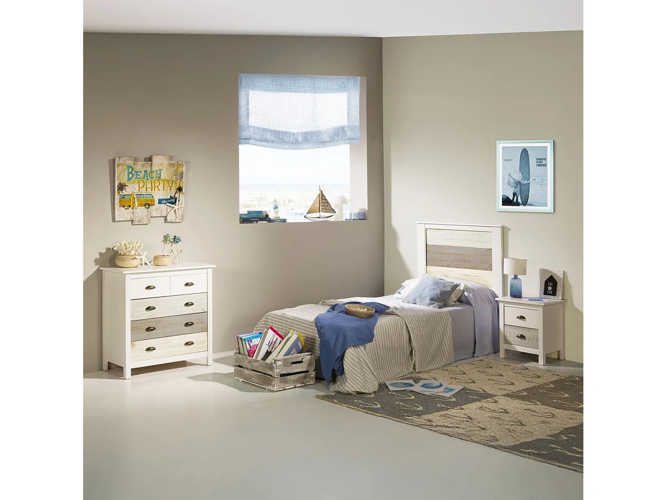 Mesita de noche Ocean 2 cajones Blanco - Vintage Colors