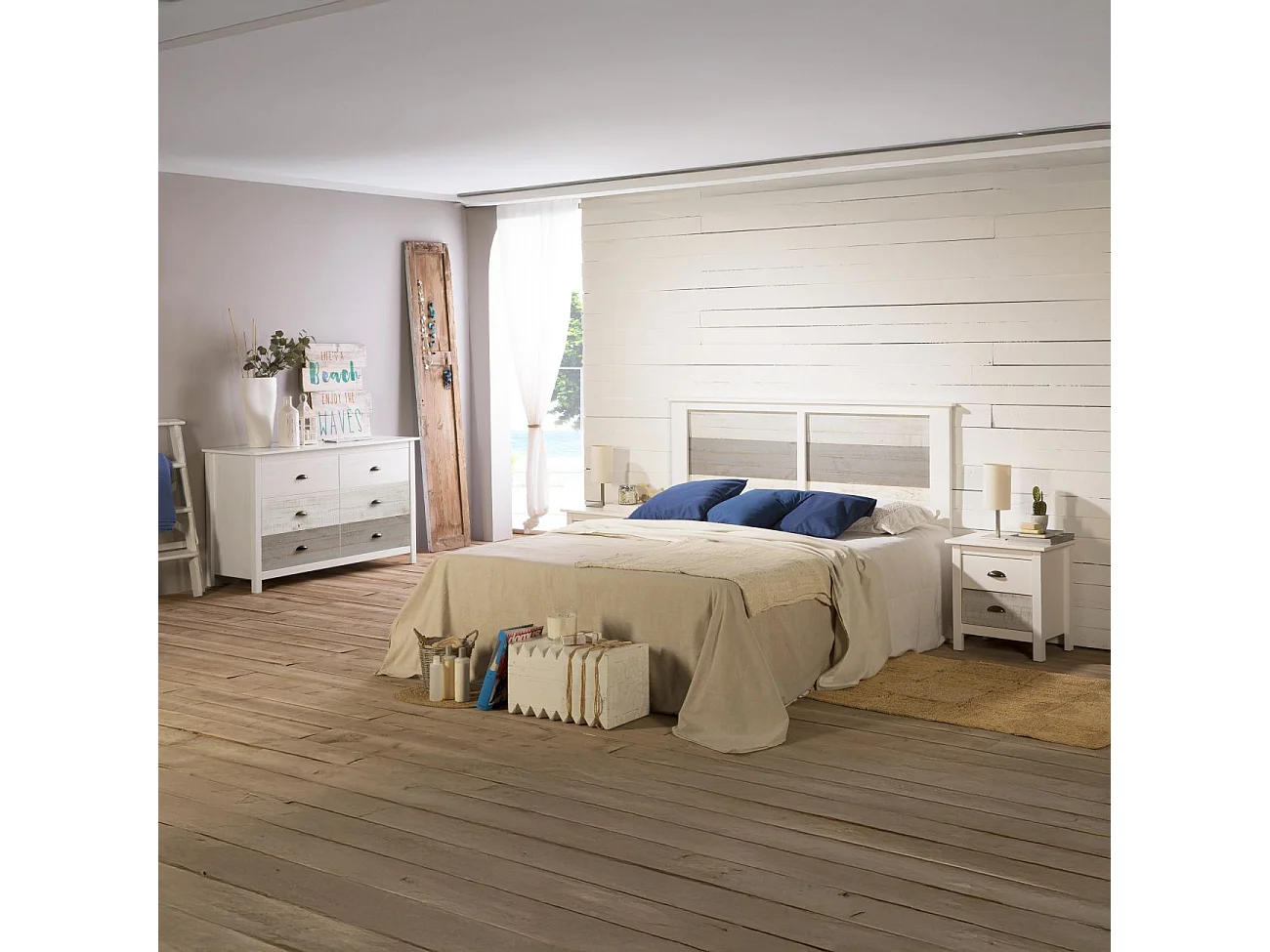 Mesita de noche Ocean 2 cajones Blanco - Vintage Colors