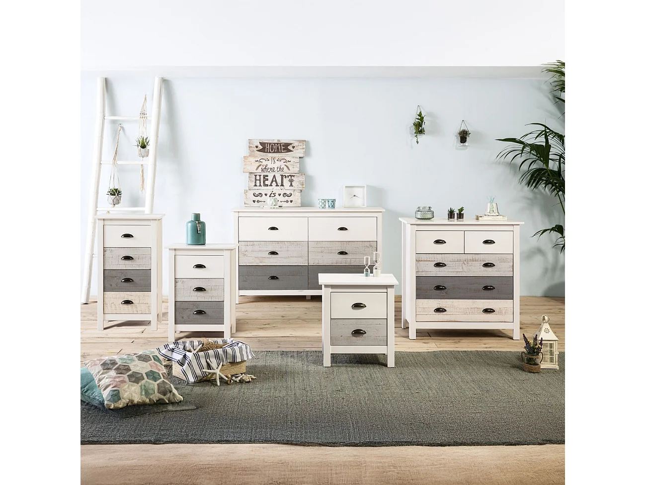 Mesita de noche Ocean 2 cajones Blanco - Vintage Colors