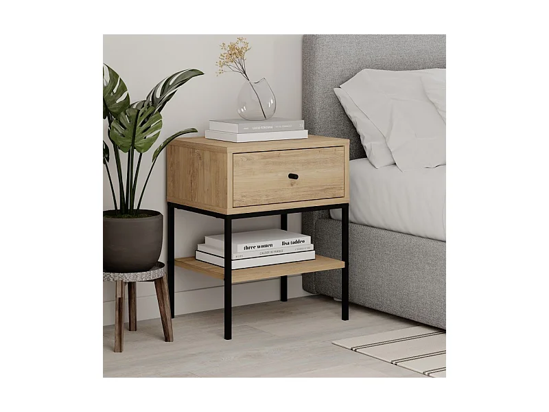 Mesita de noche Svala Roble Negro