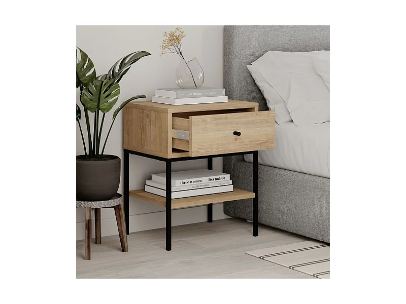 Mesita de noche Svala Roble Negro