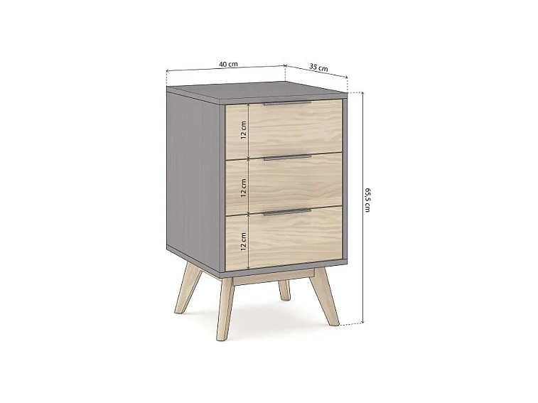 Mesita de noche Numa 3 cajones Gris Alpino - Oak